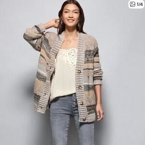 NWOT S CAbi Boyfriend Cardigan Multicolor Knit Cardigan